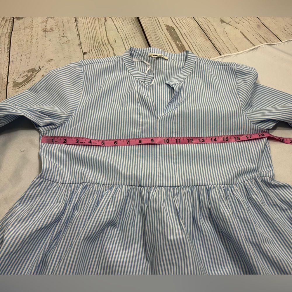 Koton Blouse Shirt Blue White Striped Flounce Sleeve Flared Bottom - Picture 8 of 10